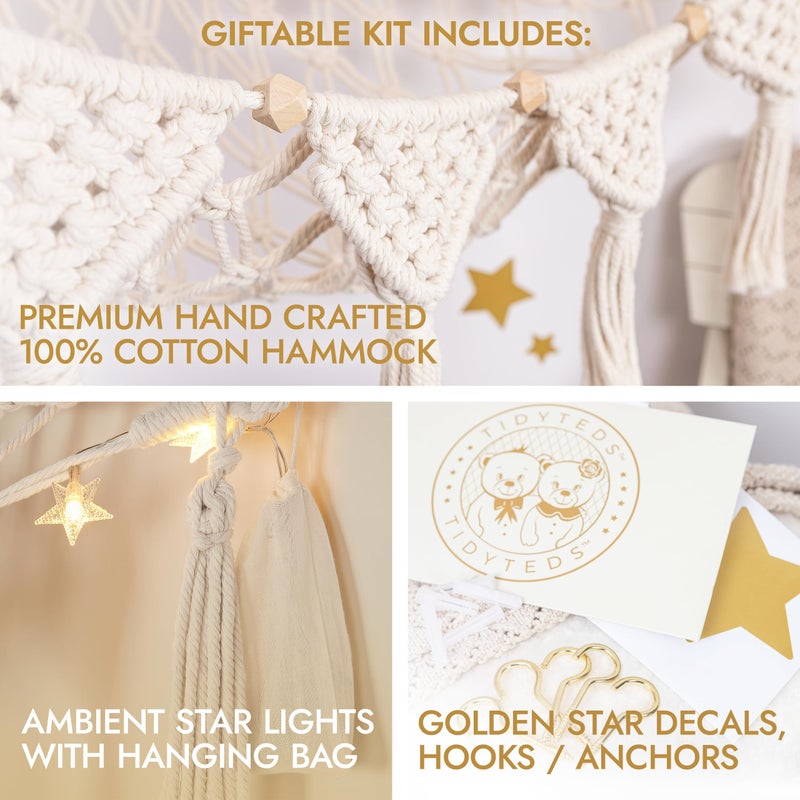 TIDYTEDS Macrame DreamLights Boho Stuffed Animal Storage Net Hammock Extra Large Plush Toy Storage Holder For Small Or Large Plushies Cream - Image 2